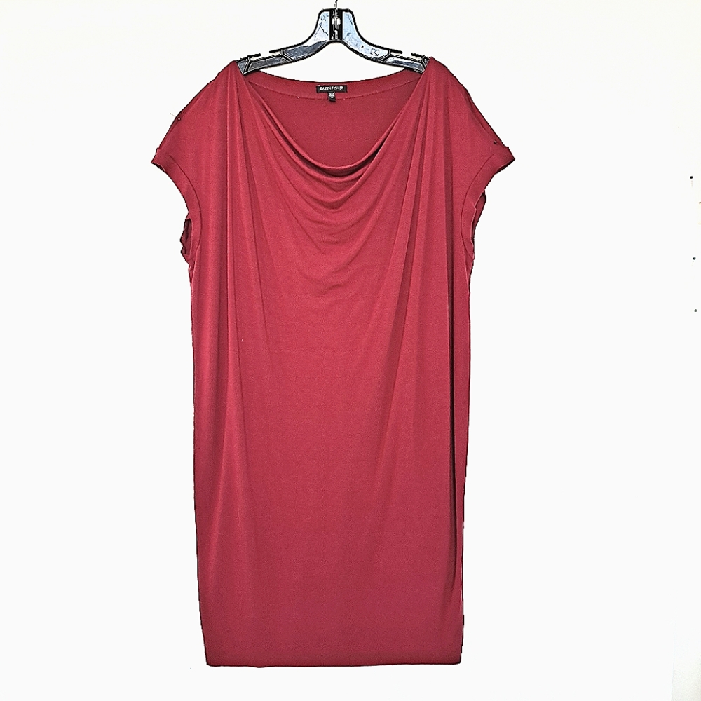 Eileen Fisher Berry Pink Drape Front Comfy Rayon Lycra Cap Sleeve Dress szM